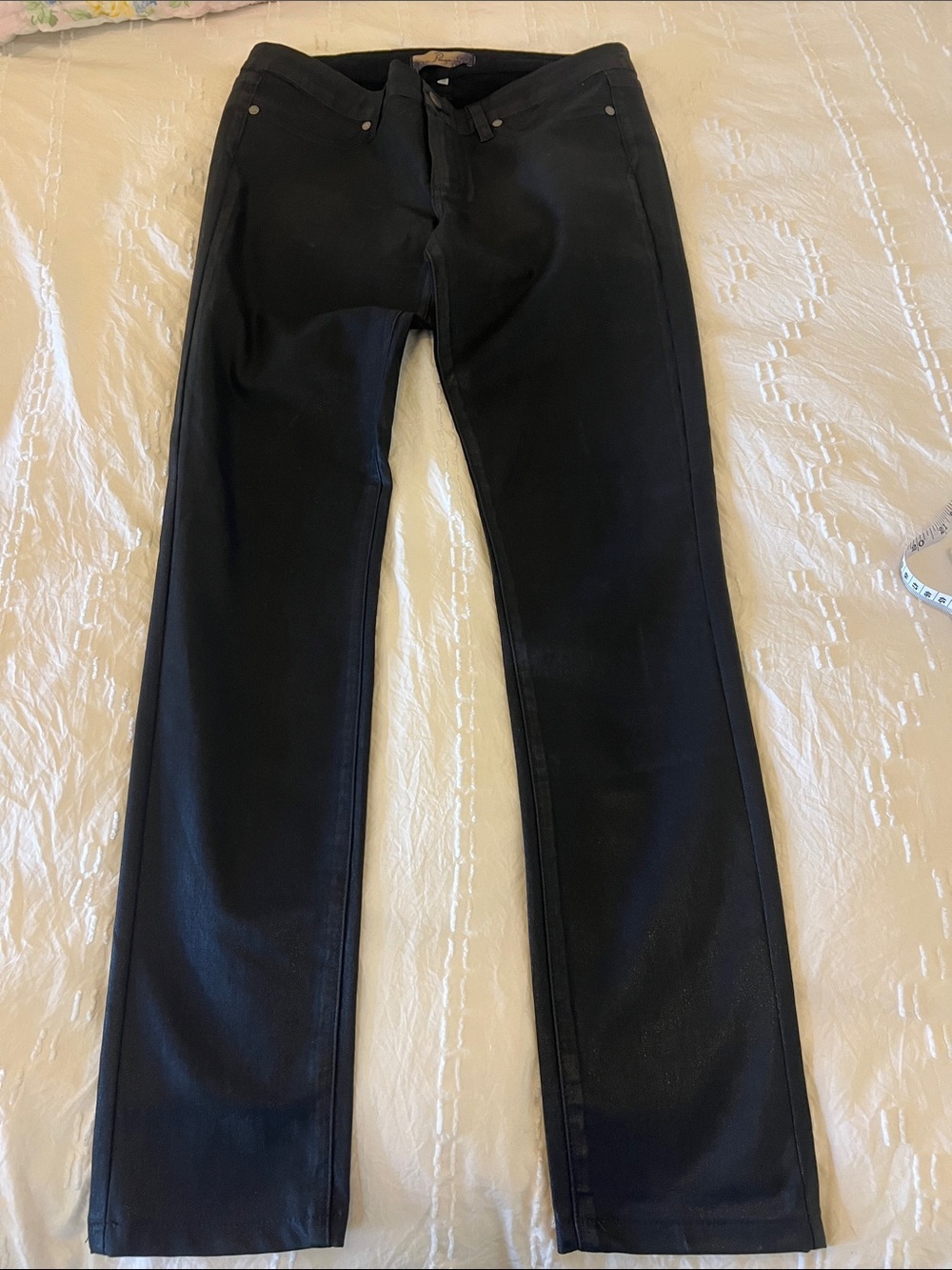 PAIGE Pandora Peg Skinny Luxe Black Coated Skinny Jeans Pants Like New Hoxten - Picture 7 of 13